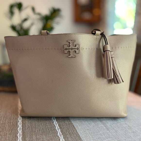 Tory Burch Handbags - Tory Burch McGraw Leather Tote Beige Tan Shoulder Bag + Dust Bag